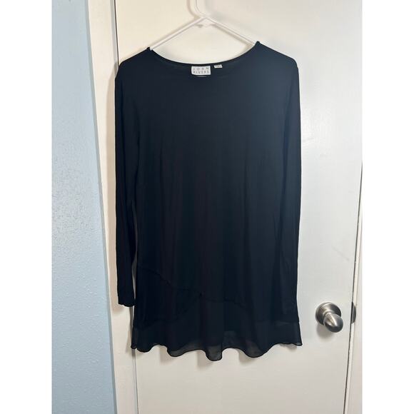 Joan Rivers Blouse Medium Black Tiered Swing Chiffon Officecore Dark Romance - Picture 1 of 7